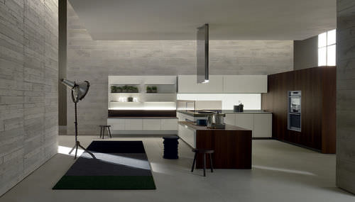 Contemporary kitchen - ICON - ERNESTOMEDA - wood veneer / island / handleless