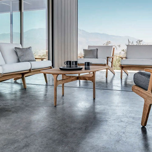 Contemporary coffee table - BAY - GLOSTER - teak / teak base / oval