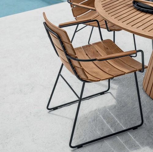 Contemporary dining chair - WILLIAM - GLOSTER - outdoor / teak / stainless steel base