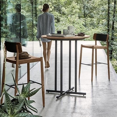 Contemporary high bar table - WHIRL - GLOSTER - teak / stainless steel / ceramic