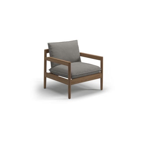 Contemporary armchair - SARANAC - GLOSTER - fabric / teak / with removable cushion