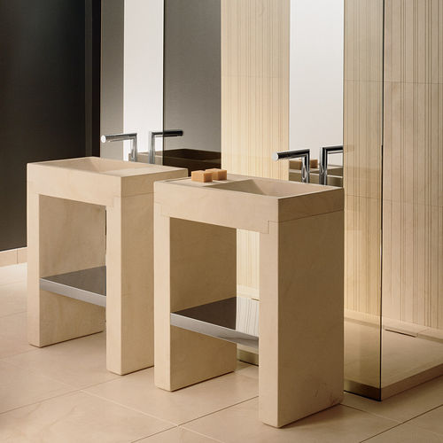 Free-standing washbasin - KRINY - I CONCI - stone / stainless steel / with towel rack