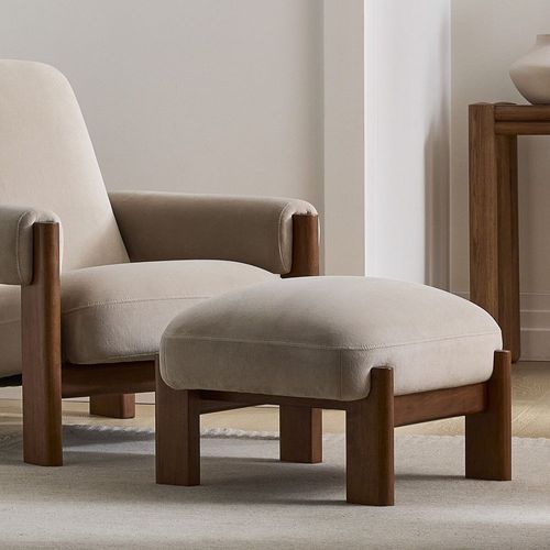 Contemporary ottoman - Nils - West Elm - fabric / solid wood / rectangular