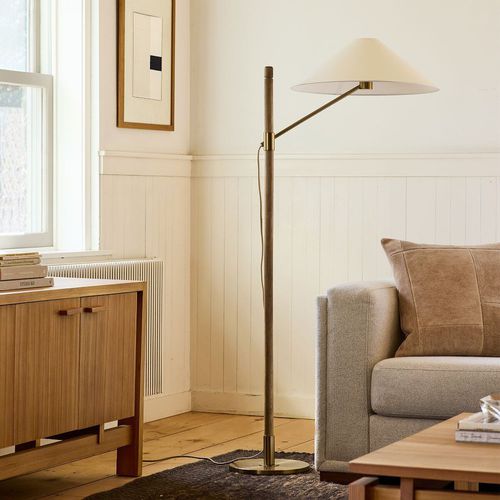 Floor-standing lamp - Devon - West Elm - metal / fabric / ash