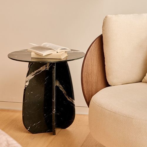 Contemporary side table - CORAL - punt mobles - walnut / walnut base / round