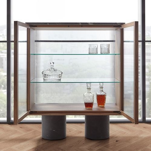 Sideboard with long legs - RIO - punt mobles - contemporary / walnut / glass