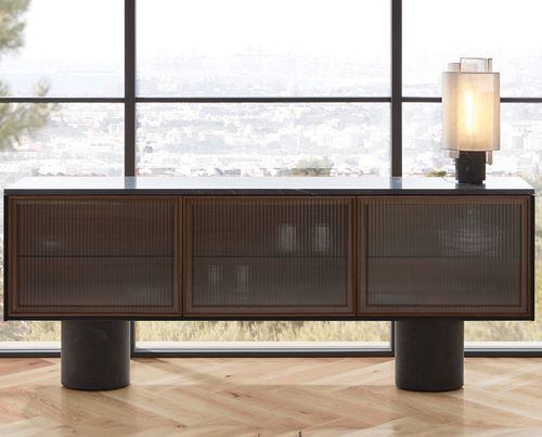 Contemporary sideboard - RIO - punt mobles - walnut / brass / glass