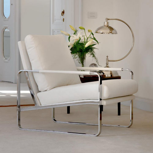 Contemporary armchair - CLARISSA - BONTEMPI CASA - leather / fabric / lacquered metal