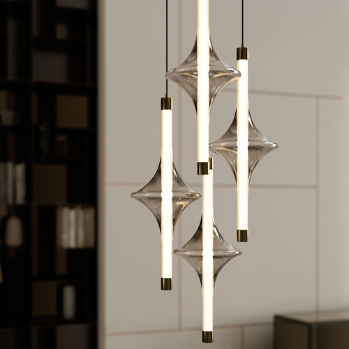 Pendant lamp - RAIN - BONTEMPI CASA - brass / lacquered metal / smoked glass