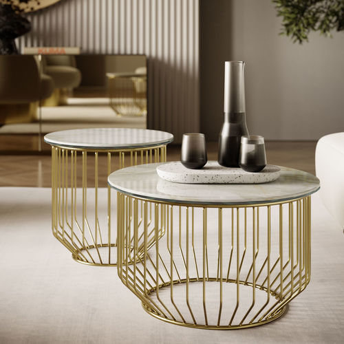 Contemporary coffee table - CIRCUS - BONTEMPI CASA - lacquered metal / engineered stone / metal base