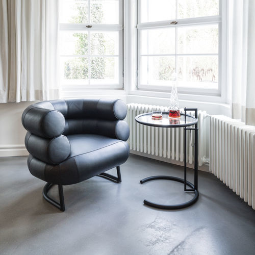 Contemporary side table - E 1027  - CLASSICON - smoked glass / powder-coated steel base / chrome steel base