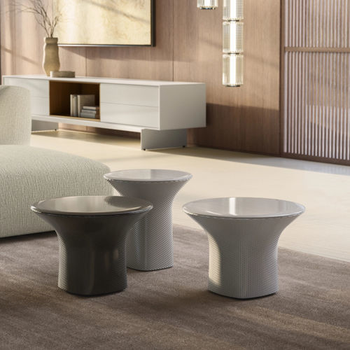 Contemporary coffee table - CLAYER - MDF Italia - glazed ceramic / painted steel base / round