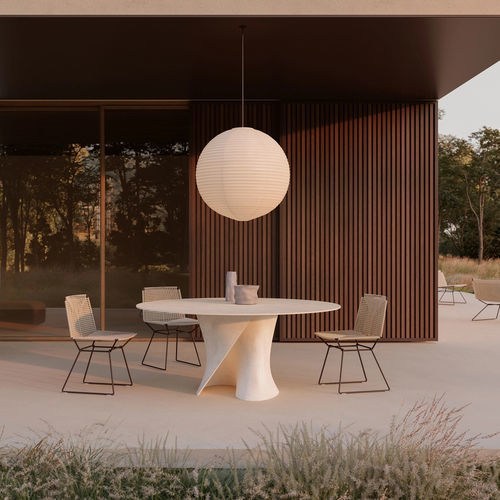 Contemporary table - S  - MDF Italia - tempered glass / cement base / curved
