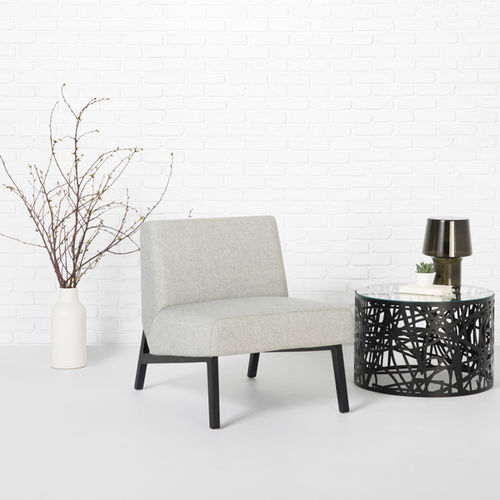 Contemporary fireside chair - BARE - Nienkamper - fabric / polyurethane foam / maple