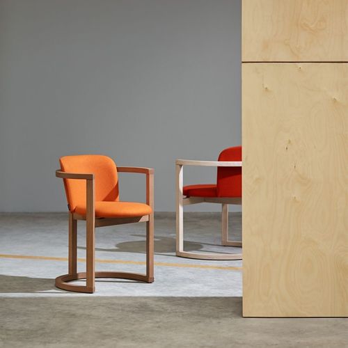 Contemporary armchair - STIR - CAPDELL - fabric / oak / gray