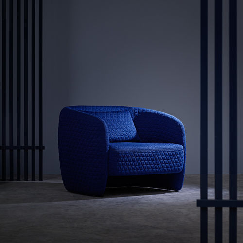 Contemporary armchair - PLUM - CAPDELL - fabric / gray / blue