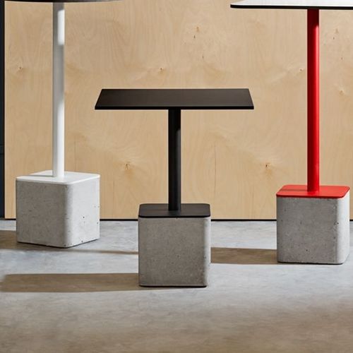 Contemporary table - GUS  - CAPDELL - melamine / steel base / concrete base
