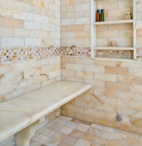 Natural stone tile - BIANCO ONYX SELECT - ARTISTIC TILE - polished / bathroom / wall
