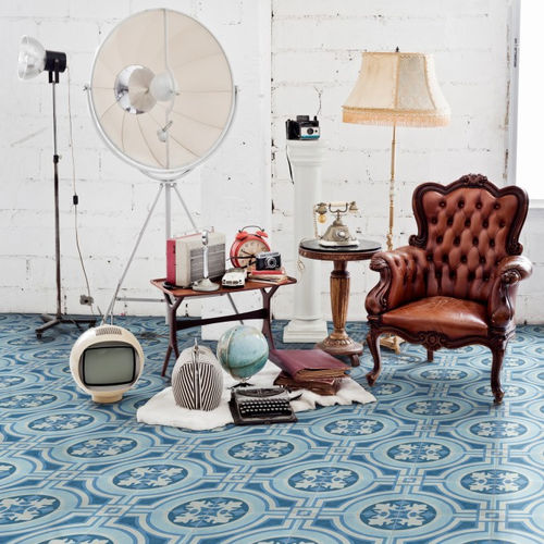 Porcelain stoneware tile - HYDRAULIC BLUE - ARTISTIC TILE - polished / indoor / floor