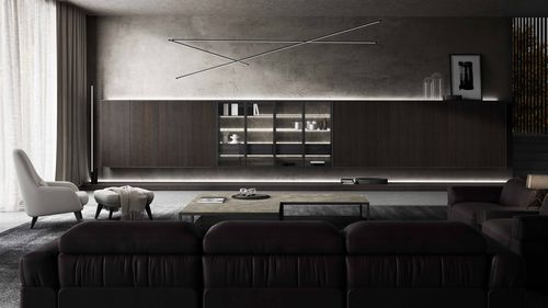 Contemporary living room wall unit - DERIMADE BRANDE CURVE - MUEBLES DOCA - oak / glass / for TV