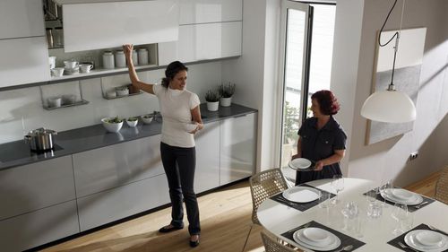 Contemporary kitchen - PLANO - SANTOS - laminate / with handle / high-gloss finish