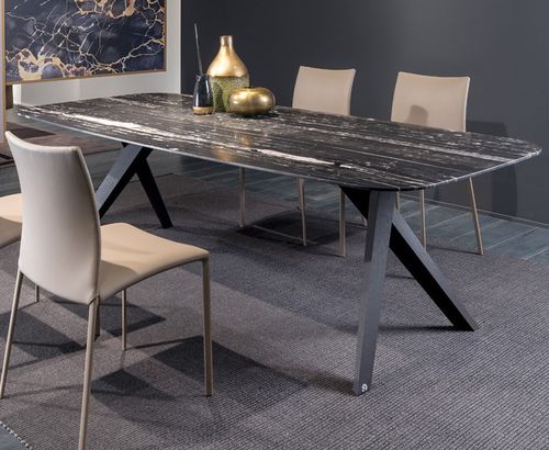 Contemporary dining table - LOPE - DRAENERT - natural stone / solid wood base / rectangular