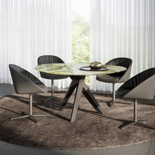 Contemporary table - TRILOPE - DRAENERT - natural stone / oak base / round