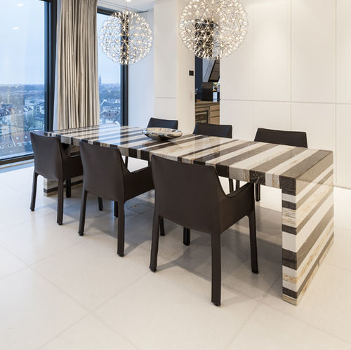 Contemporary dining table - BARCODE - DRAENERT - steel / stone / steel base
