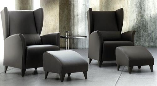 Contemporary armchair - PARODY - GRASSOLER - leather / fabric / with footrest