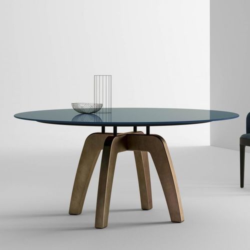 Contemporary table - Feel  - LAURAMERONI - lacquered wood / marble / solid wood base