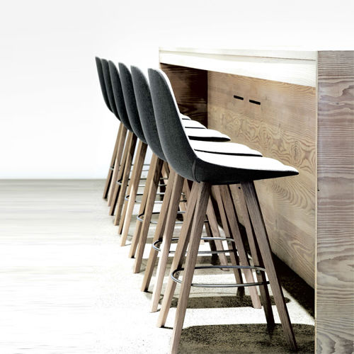 Contemporary bar stool - EYES : EJ 2 - Erik Jørgensen - leather / wooden base / upholstered