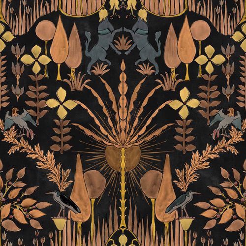 Contemporary wallpaper - Oasis Villa Night - Coordonné - fabric / floral / fabric look