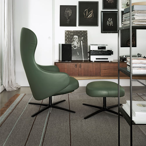 Contemporary relaxing armchair - DUA RELAX - Kristalia - leather / fabric / with footrest