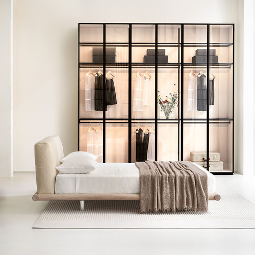 Double bed - Iro - Porro - contemporary / with upholstered headboard / with leather headboard