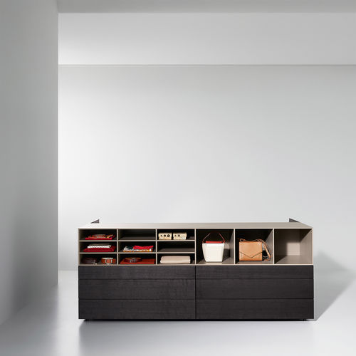 Contemporary chest of drawers - HUB - Porro - wooden / leather / glass