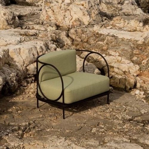 Contemporary armchair - Ariete  - Unopiù - fabric / wrought iron / galvanized iron
