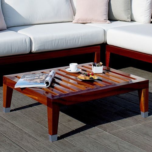 Contemporary coffee table - C'EST LA VIE - Unopiù - mahogany / polished stainless steel base / mahogany base