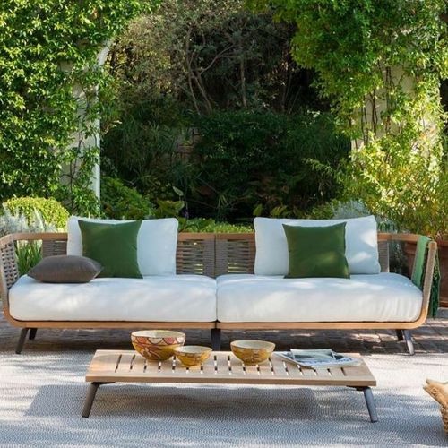 Contemporary coffee table - WELCOME - Unopiù - teak / aluminum / rope