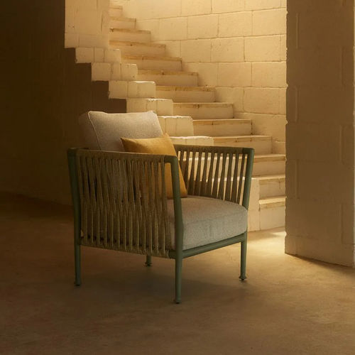 Contemporary armchair - Treble - Unopiù - acrylic fabric / rope / with removable cushion