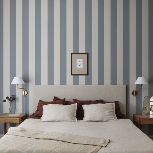Contemporary wallpaper - MAGNUS - SAND BERG - striped / yellow / blue