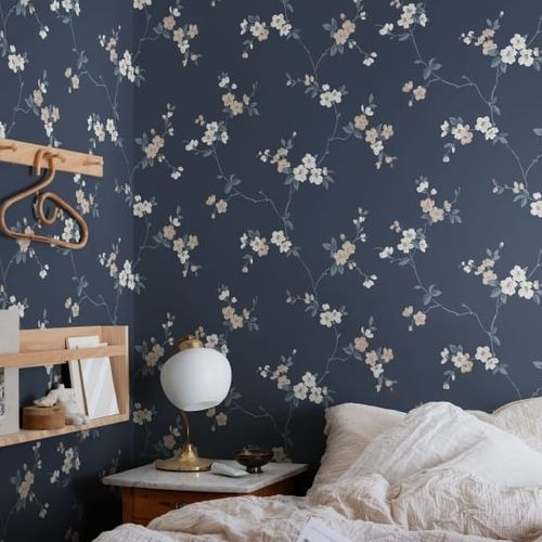 Contemporary wallpaper - Engla - SAND BERG - floral / blue / green