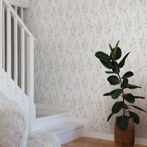 Traditional wallpaper - EMMA - SAND BERG - floral / white / blue