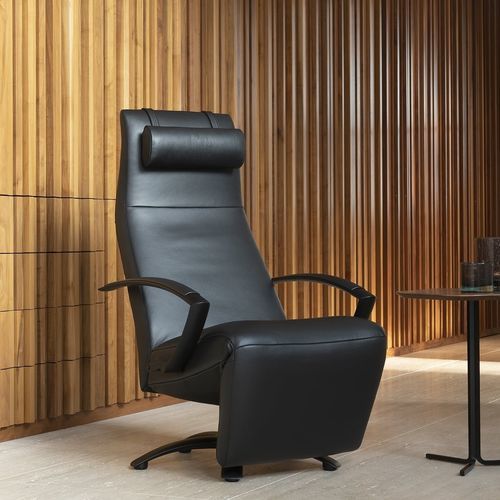 Contemporary relaxing armchair - BRAINBUILDER - JORI - leather / fabric / with footrest