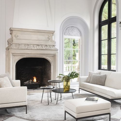 Contemporary nesting tables - STELLATO - JORI - glass / leather / lacquered metal base