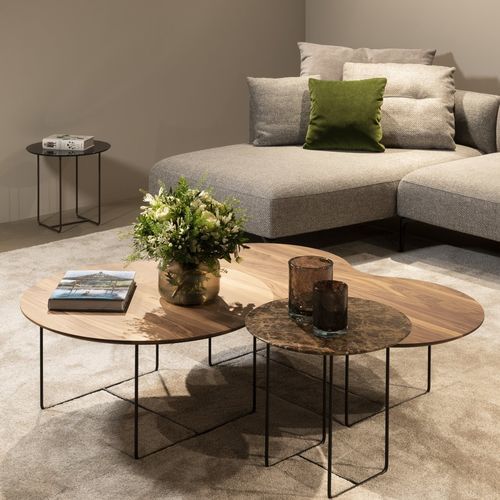 Contemporary coffee table - LAURA - JORI - glass / walnut / white oak