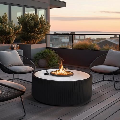 Gas fire pit - STELLA TABLE - Planika - galvanised steel / powder-coated steel / glass