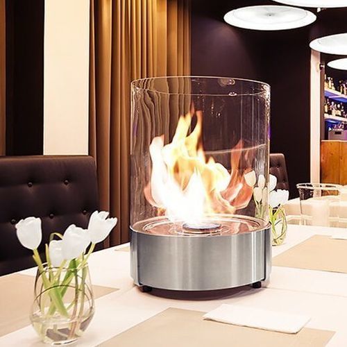 Glass bioethanol burner - SIMPLE - Planika - stainless steel / round / contemporary
