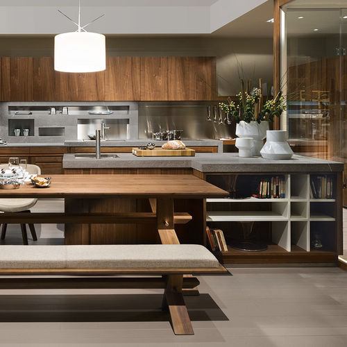 Contemporary kitchen - CANALETTO - L'OTTOCENTO - solid wood / walnut / island