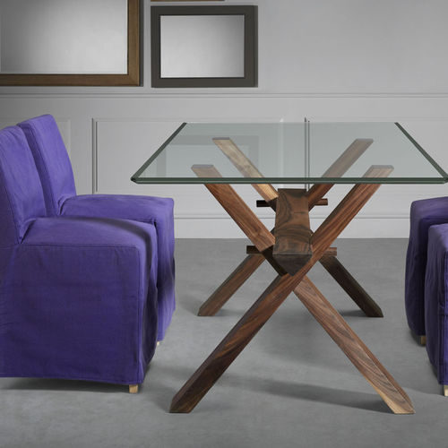 Contemporary table - DECIMO - L'OTTOCENTO - glass / wooden base / rectangular