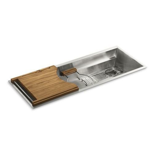 Single-bowl kitchen sink - MULTIERE&reg; - KALLISTA - with drainboard / stainless steel / overmount